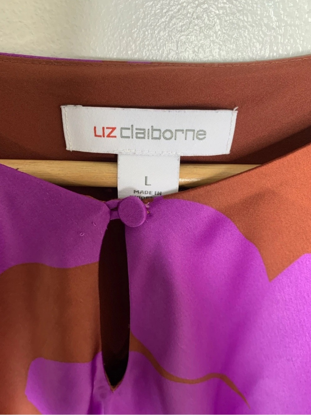 Liz Claiborne Satin Long Dress Size L Key Hole Coastal Evening Tropical Elegance - Picture 6 of 9